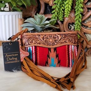 American Darling Tooled Leather/Saddle Blanket Wristlet